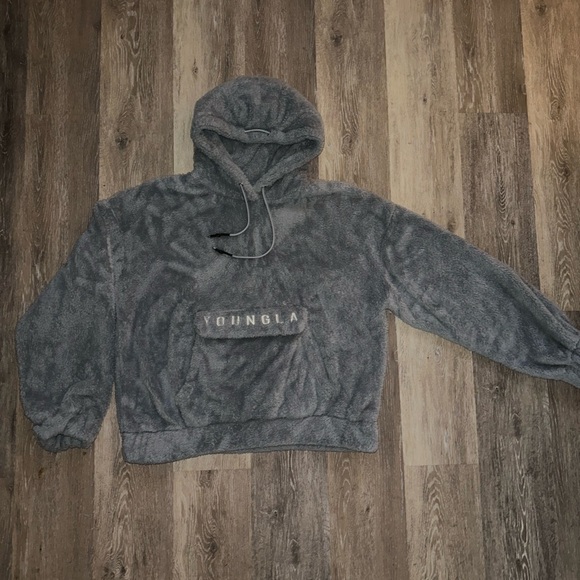 YoungLA Jackets & Blazers - Dusty Blue/Gray YoungLA Teddy Bear Hoodie